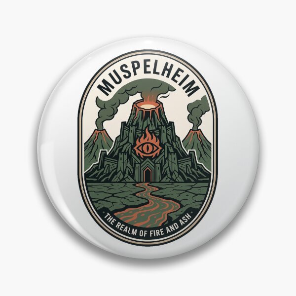 Item preview, Muspelheim Norse Mythology Fire Realm Volcano Badge designed and sold by k3rstman1.