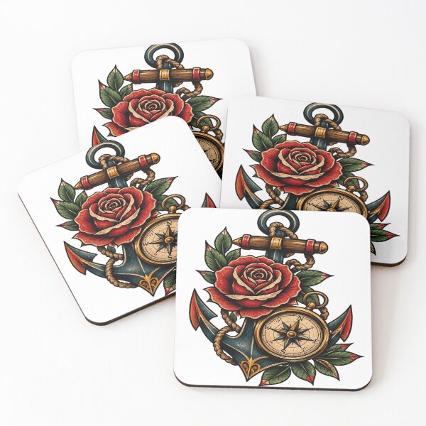 Item preview, Title Vintage Nautical Rose Sticker | Anchor Compass Artwork | Maritime Tattoo Style Design designed and sold by StickersHul.
