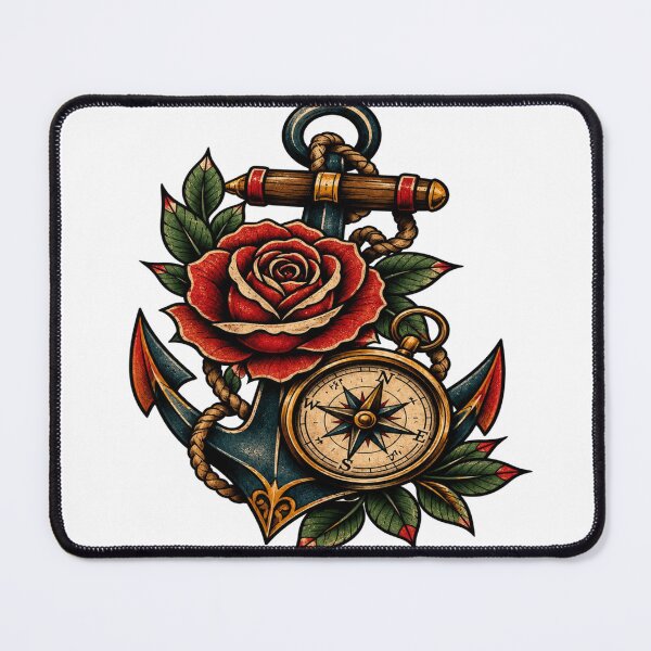 Item preview, Title Vintage Nautical Rose Sticker | Anchor Compass Artwork | Maritime Tattoo Style Design designed and sold by StickersHul.