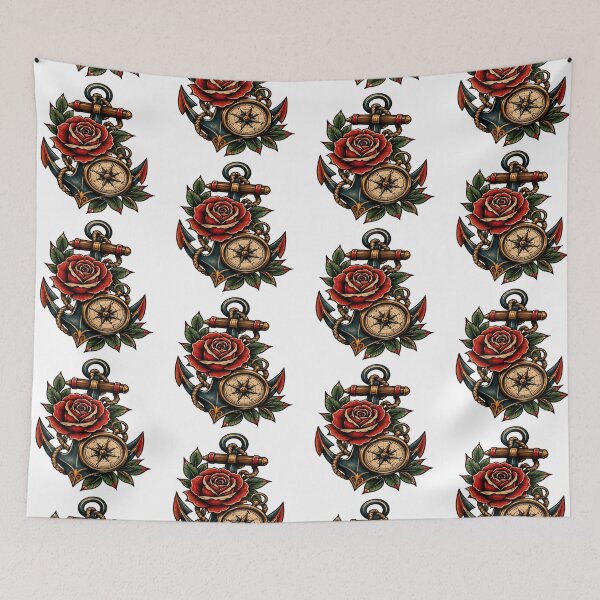Item preview, Title Vintage Nautical Rose Sticker | Anchor Compass Artwork | Maritime Tattoo Style Design designed and sold by StickersHul.