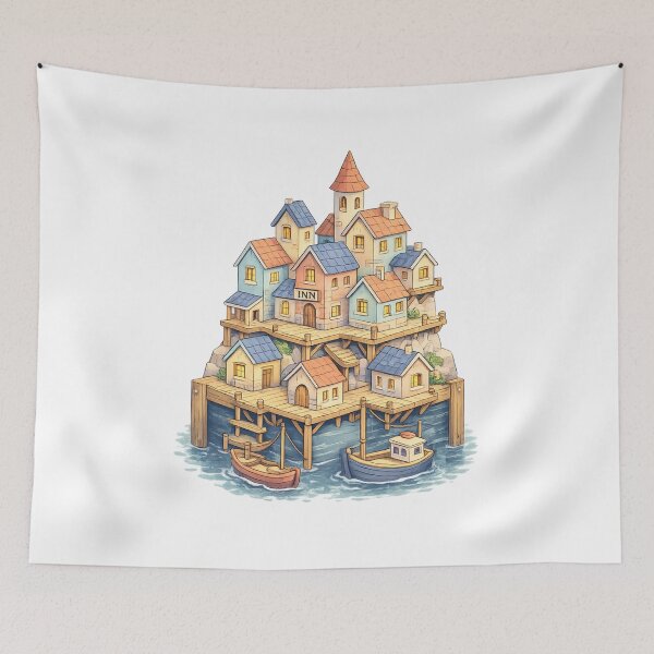Item preview, Wooden River Houses Illustration Tee designed and sold by SoftSproutstu.