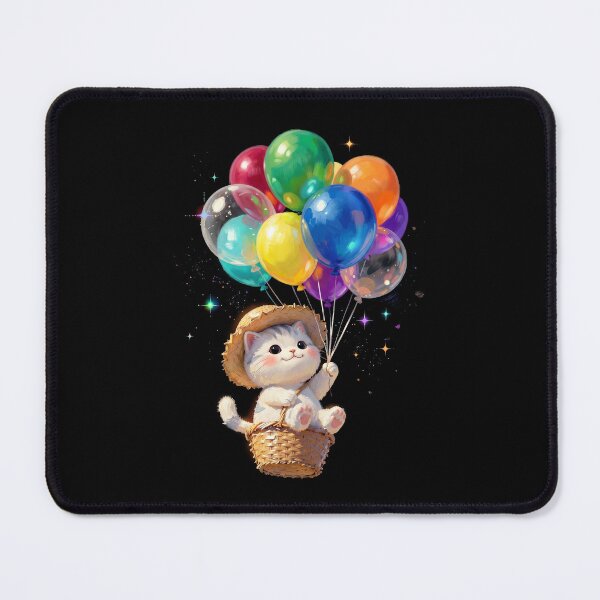 Item preview, Whimsical Flying Cat - Cute Kitten Floating in a Balloon Basket designed and sold by HexOne.