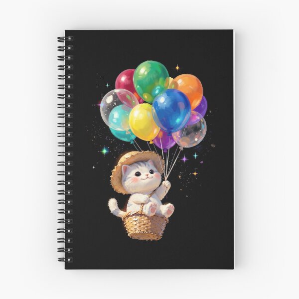 Item preview, Whimsical Flying Cat - Cute Kitten Floating in a Balloon Basket designed and sold by HexOne.