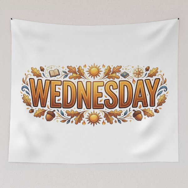Item preview, Cozy Wednesday Autumn Vibes Typography - Retro Fall Oak Leaves & Acorns  designed and sold by crackerflake.