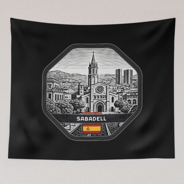 Item preview, Sabadell Spain Linocut Style  designed and sold by Thistle-TShop.