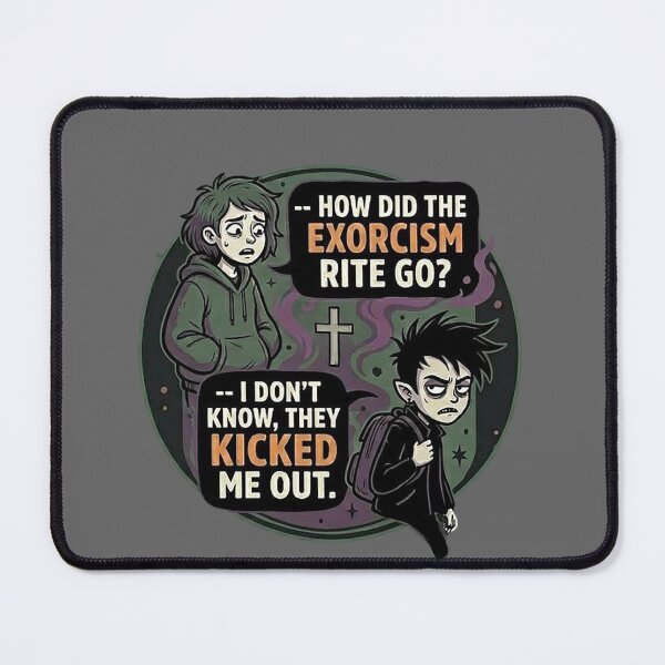 Item preview, How Did The Exorcism Rite Go? - Funny Dark Humor Goth Comic designed and sold by GrabaHuk.