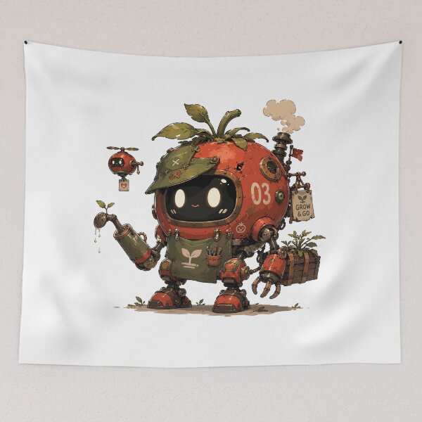 Item preview, Cute Gardening Robot Tomato Bot Kawaii Plant Care Character designed and sold by Krincydigitalart.