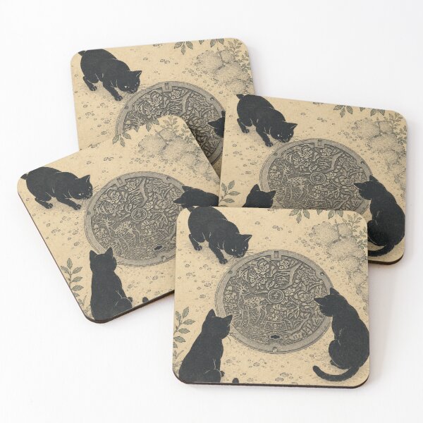 Item preview, Curious Black Cats and the Nara Deer Manhole designed and sold by Komatoya.