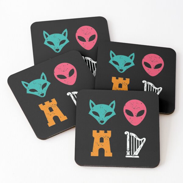 Item preview, Distressed Retro Icons Mix - Fox Alien Castle Harp Minimalist Silhouette designed and sold by haitrieuic96.