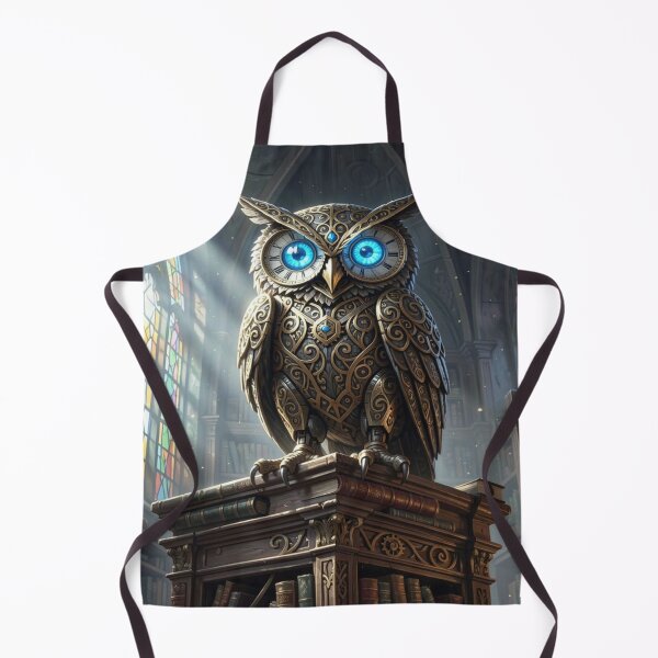 Item preview, Majestic clockwork owl with sapphire eyes in an ancient library full of light and secrets designed and sold by FotoworldEdel.