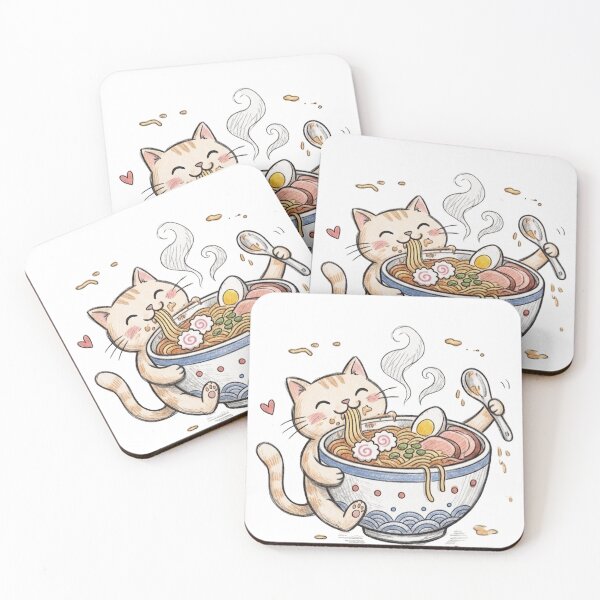 Item preview, Cute Kawaii Cat Eating Japanese Ramen Noodle Bowl designed and sold by TaiwanMemory.