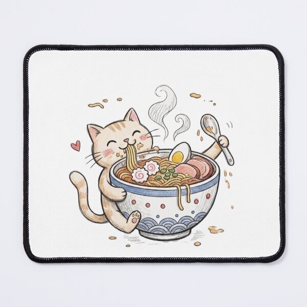 Item preview, Cute Kawaii Cat Eating Japanese Ramen Noodle Bowl designed and sold by TaiwanMemory.