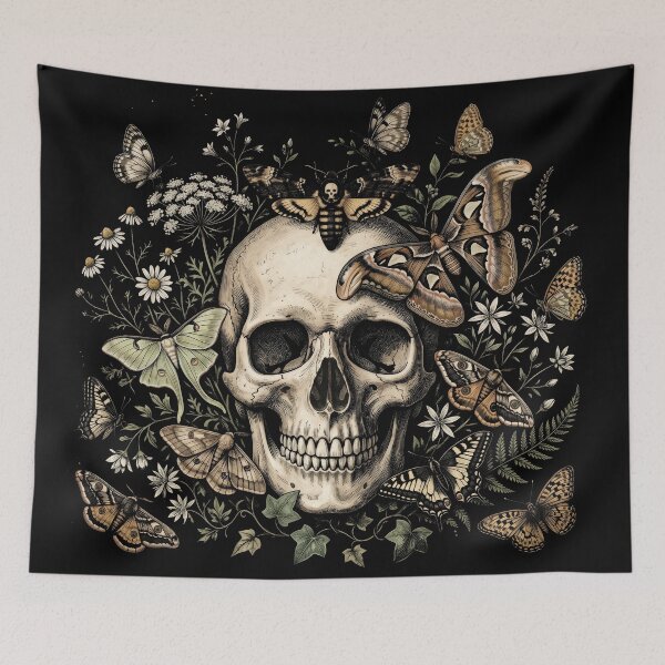 Item preview, Vintage Botanical Skull and Moth Illustration T-Shirt designed and sold by seven things shop.