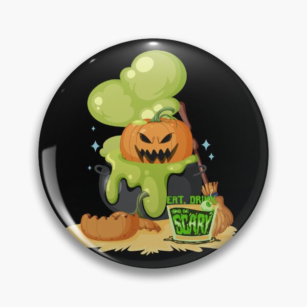 Item preview, Eat, Drink and Be Scary - Cartoon Halloween Cauldron & Evil Pumpkin Art designed and sold by PrimalBeastLab.