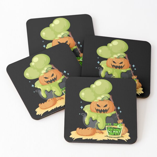 Item preview, Eat, Drink and Be Scary - Cartoon Halloween Cauldron & Evil Pumpkin Art designed and sold by PrimalBeastLab.