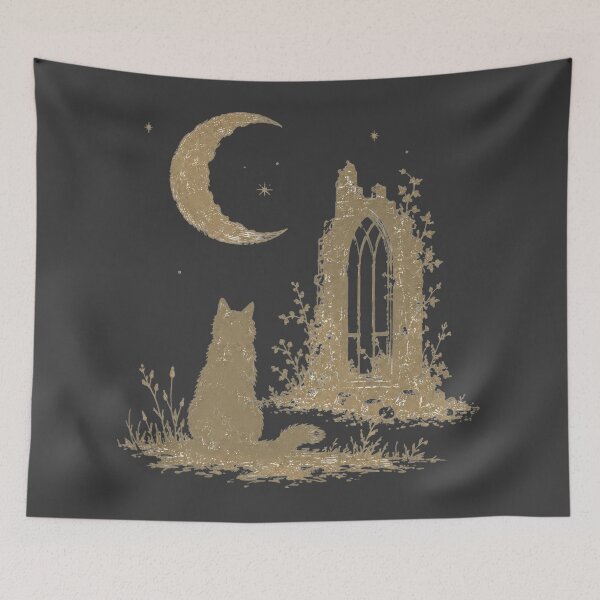 Item preview, Crescent Moon Cat Ancient Ruins Gothic Illustration designed and sold by bosamji.