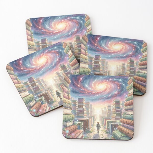 Item preview, Wanderers between gigantic walls of books on a path full of light, knowledge and cosmic vastness. designed and sold by FotoworldEdel.