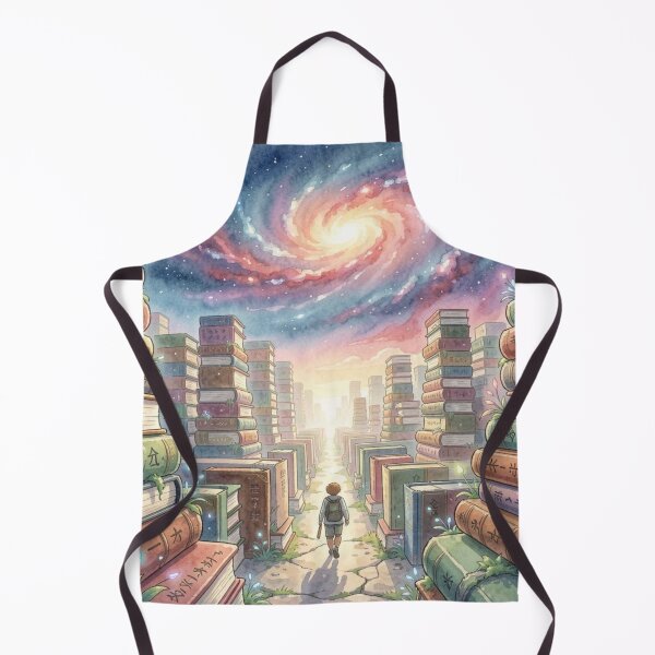 Item preview, Wanderers between gigantic walls of books on a path full of light, knowledge and cosmic vastness. designed and sold by FotoworldEdel.
