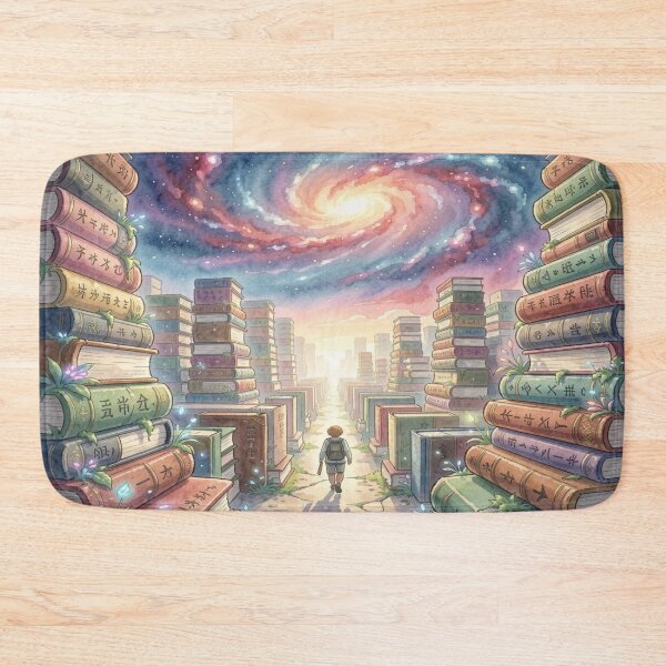 Item preview, Wanderers between gigantic walls of books on a path full of light, knowledge and cosmic vastness. designed and sold by FotoworldEdel.