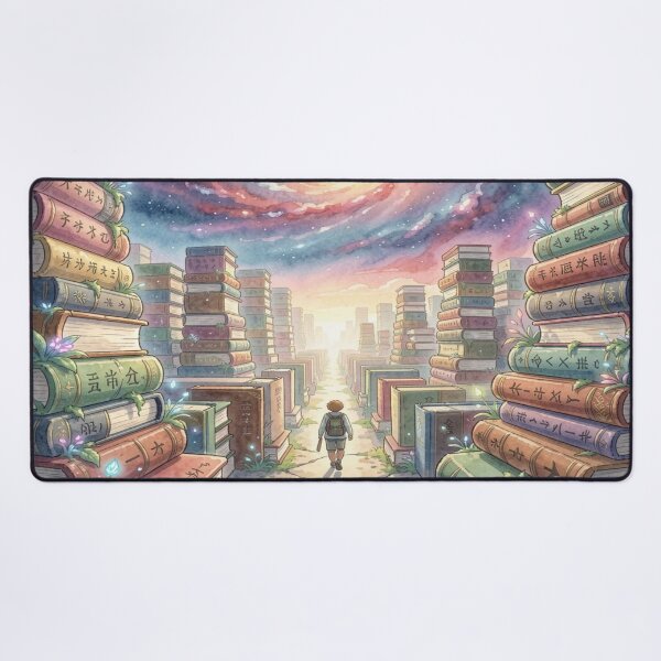 Item preview, Wanderers between gigantic walls of books on a path full of light, knowledge and cosmic vastness. designed and sold by FotoworldEdel.