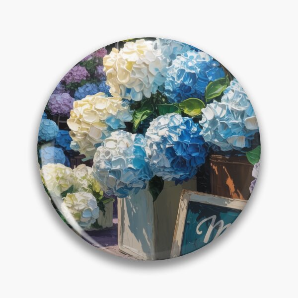 Item preview, French Hydrangea Flower Market Art – Impasto Oil Painting Floral Wall Print designed and sold by Tamas Das.