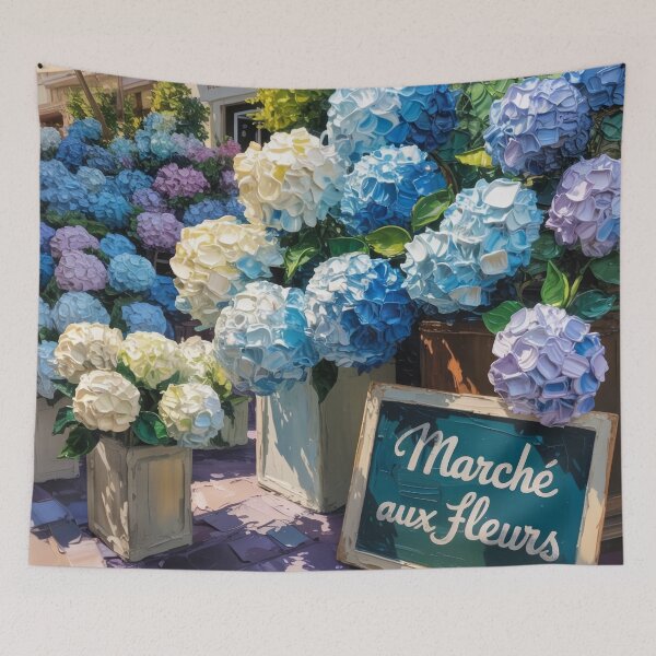 Item preview, French Hydrangea Flower Market Art – Impasto Oil Painting Floral Wall Print designed and sold by Tamas Das.