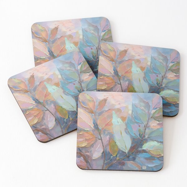 Item preview, Nude Neutral Pastel VINTAGE leaves, boho beige botanical watercolour garden, neutral beige and teal green and pink oil painting, green leafy floral spring painting designed and sold by navitalidesign.