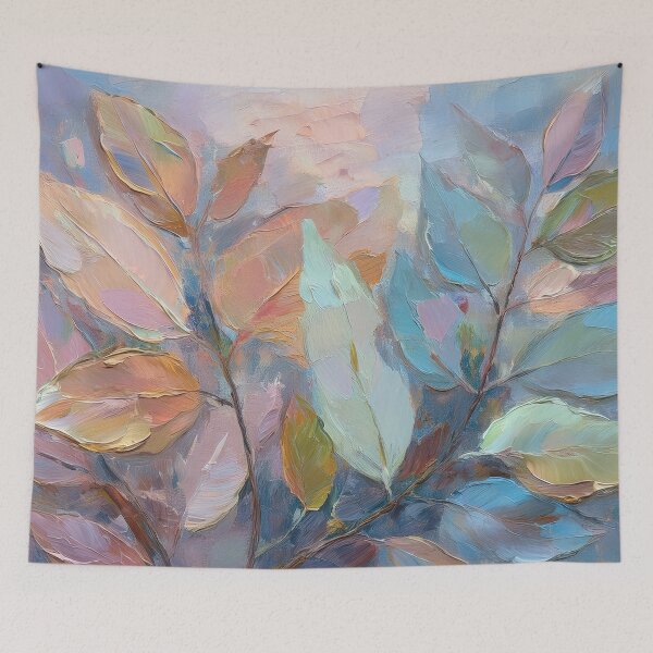 Item preview, Nude Neutral Pastel VINTAGE leaves, boho beige botanical watercolour garden, neutral beige and teal green and pink oil painting, green leafy floral spring painting designed and sold by navitalidesign.
