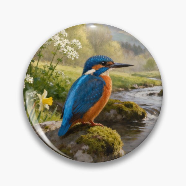 Item preview, Kingfisher Riverside Glow - Lake District Spring Countryside Painting designed and sold by QuietCanvasArtworks.