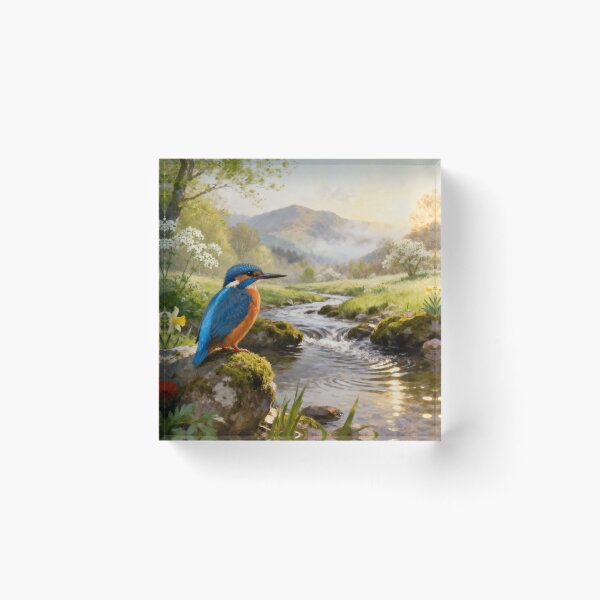Item preview, Kingfisher Riverside Glow - Lake District Spring Countryside Painting designed and sold by QuietCanvasArtworks.