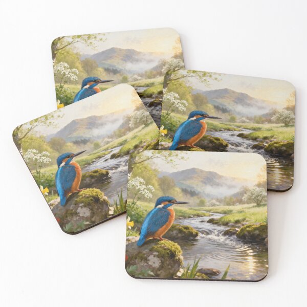 Item preview, Kingfisher Riverside Glow - Lake District Spring Countryside Painting designed and sold by QuietCanvasArtworks.