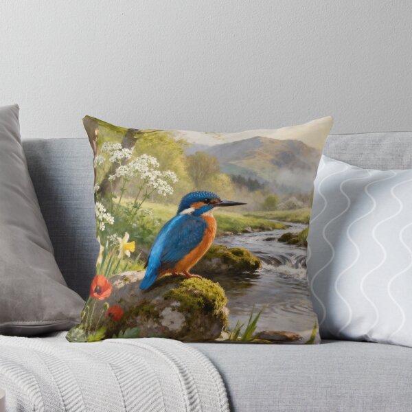Item preview, Kingfisher Riverside Glow - Lake District Spring Countryside Painting designed and sold by QuietCanvasArtworks.