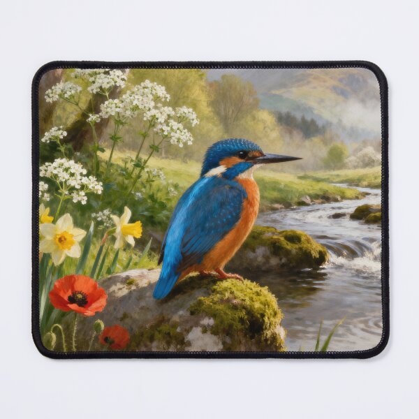 Item preview, Kingfisher Riverside Glow - Lake District Spring Countryside Painting designed and sold by QuietCanvasArtworks.
