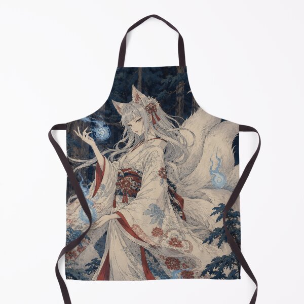 Item preview, Blue Fire Spirit - Vintage Japanese Kitsune Girl Ukiyo-e Woodblock designed and sold by bapupa.