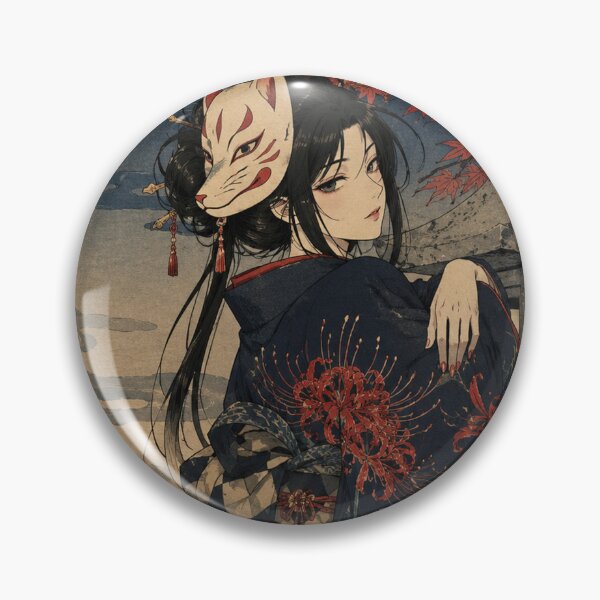 Item preview, Masked Fox Shadow - Vintage Japanese Kitsune Girl Ukiyo-e Woodblock designed and sold by bapupa.