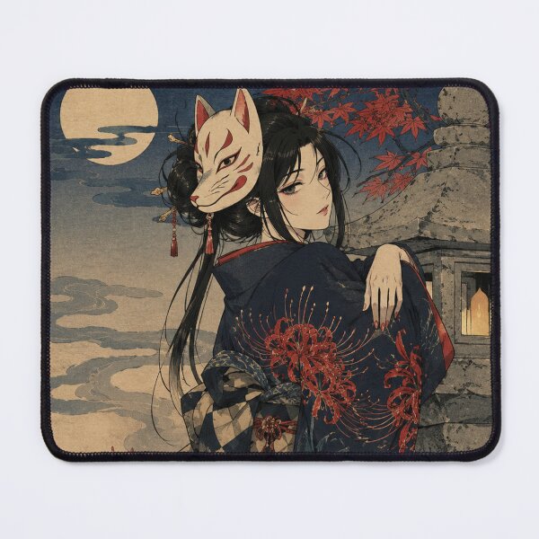 Item preview, Masked Fox Shadow - Vintage Japanese Kitsune Girl Ukiyo-e Woodblock designed and sold by bapupa.