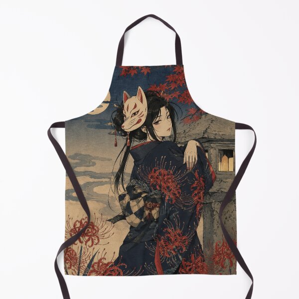 Item preview, Masked Fox Shadow - Vintage Japanese Kitsune Girl Ukiyo-e Woodblock designed and sold by bapupa.