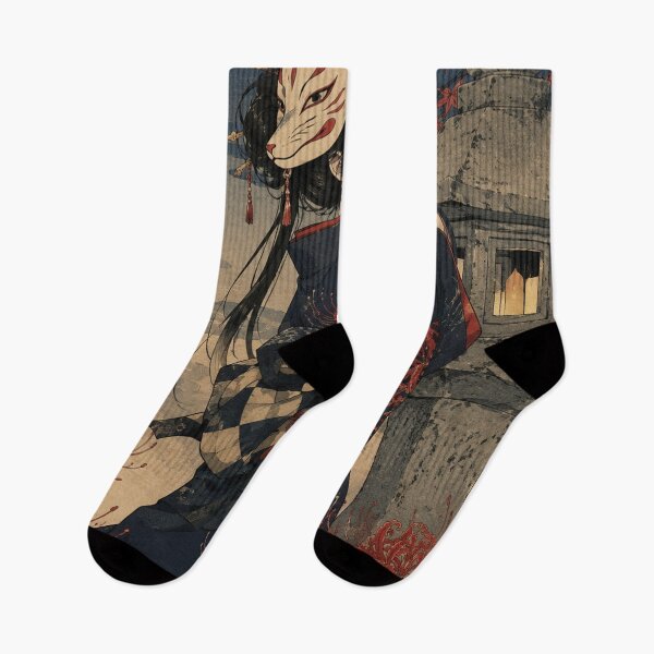 Item preview, Masked Fox Shadow - Vintage Japanese Kitsune Girl Ukiyo-e Woodblock designed and sold by bapupa.