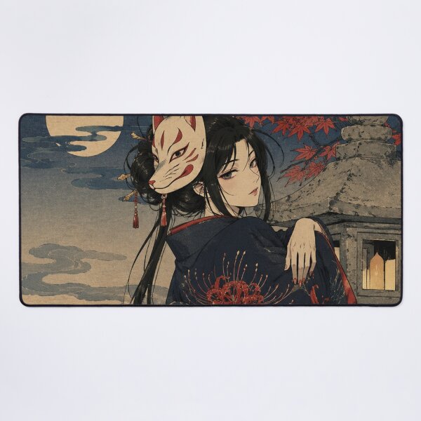 Item preview, Masked Fox Shadow - Vintage Japanese Kitsune Girl Ukiyo-e Woodblock designed and sold by bapupa.