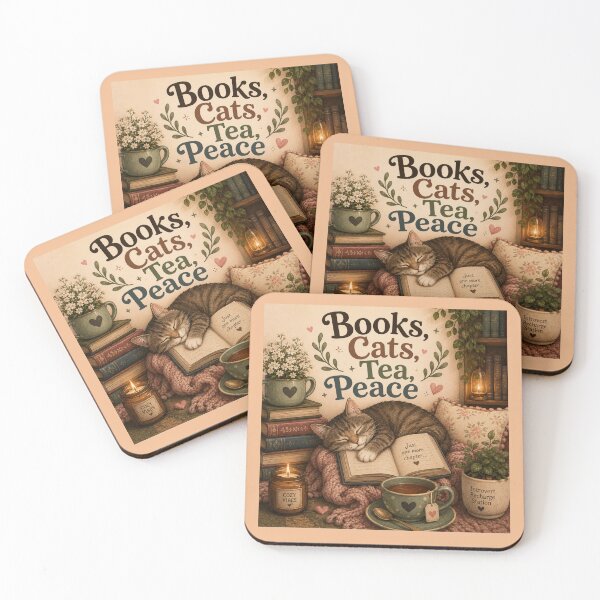 Item preview, Books, Cats, Tea, Peace – Cute Cozy Book Lover Design designed and sold by MotylekAnia.