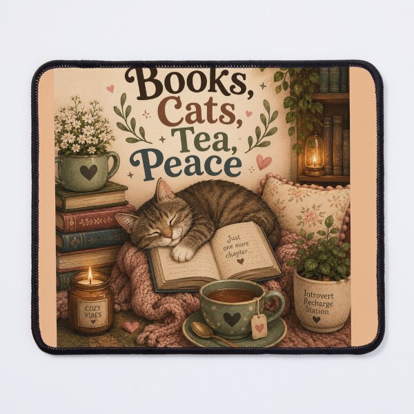 Item preview, Books, Cats, Tea, Peace – Cute Cozy Book Lover Design designed and sold by MotylekAnia.