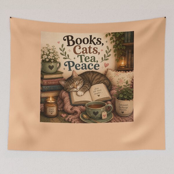 Item preview, Books, Cats, Tea, Peace – Cute Cozy Book Lover Design designed and sold by MotylekAnia.