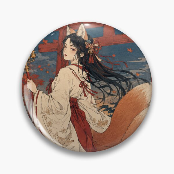Item preview, Shrine Maiden Fox - Vintage Japanese Kitsune Girl Ukiyo-e Woodblock designed and sold by bapupa.