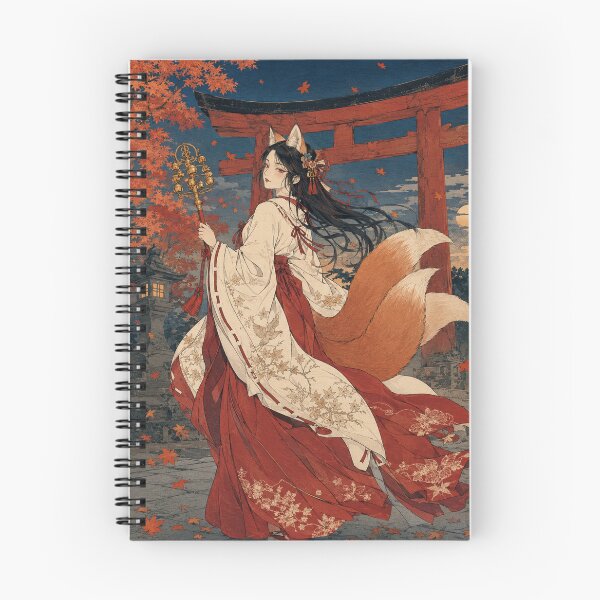 Item preview, Shrine Maiden Fox - Vintage Japanese Kitsune Girl Ukiyo-e Woodblock designed and sold by bapupa.