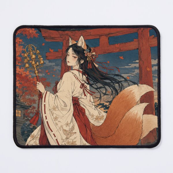Item preview, Shrine Maiden Fox - Vintage Japanese Kitsune Girl Ukiyo-e Woodblock designed and sold by bapupa.