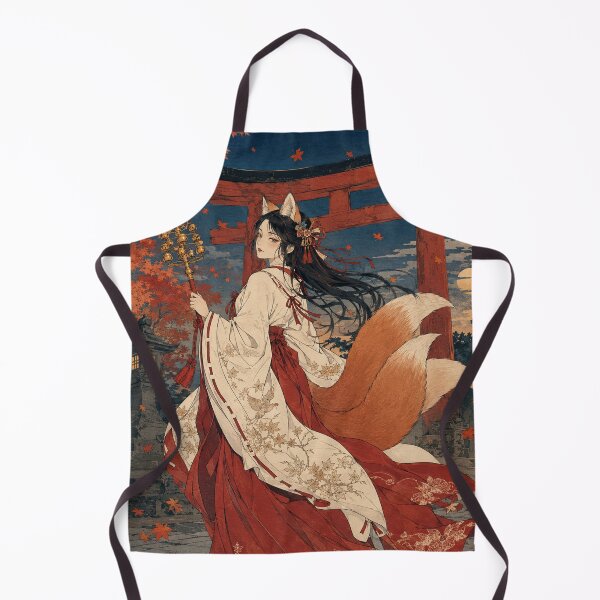 Item preview, Shrine Maiden Fox - Vintage Japanese Kitsune Girl Ukiyo-e Woodblock designed and sold by bapupa.