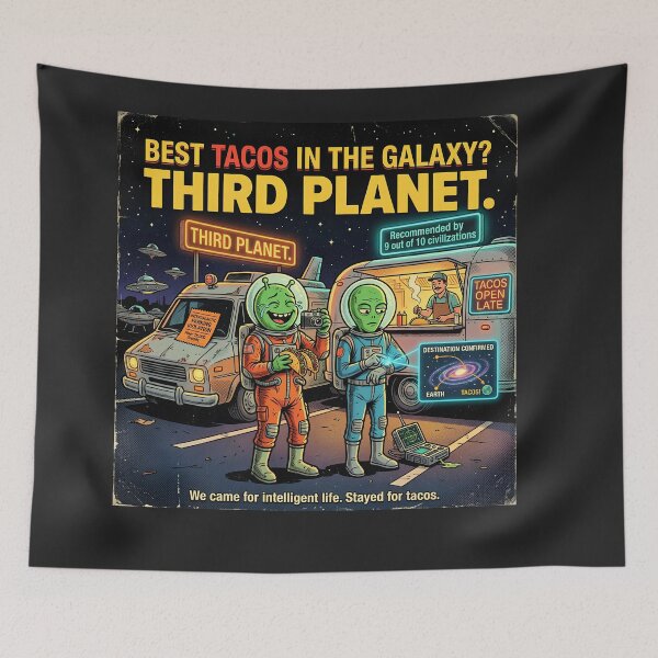 Item preview, Best Tacos in the Galaxy Third Planet Funny Alien Retro Sci Fi Humor designed and sold by FindYouByZ.