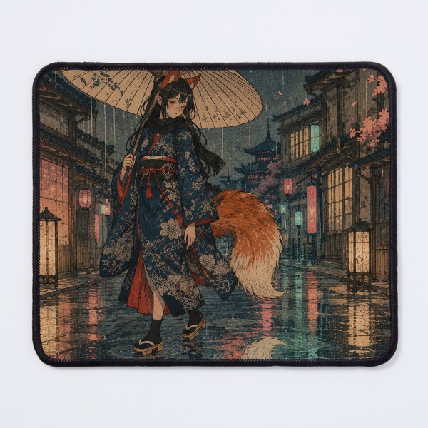 Item preview, Urban Neon Fox - Vintage Japanese Kitsune Girl Ukiyo-e Woodblock designed and sold by bapupa.
