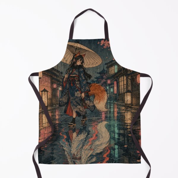 Item preview, Urban Neon Fox - Vintage Japanese Kitsune Girl Ukiyo-e Woodblock designed and sold by bapupa.