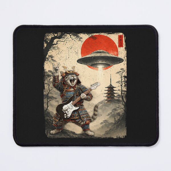 Item preview, Funny Samurai Cat Playing Guitar Rock Warrior Japanese Art designed and sold by Littermin.